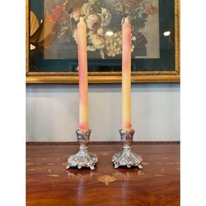 Vintage Ornate Silver Candlesticks Pair